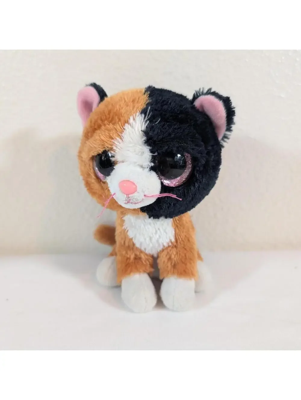 Ty Beanie Boos Cute Calico Plush Cat with Big Pink Eyes 2016